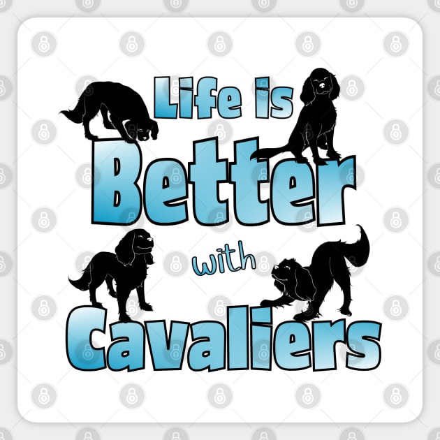 Life is Better with Cavaliers, 4 Cavalier King Charles Spaniels Sticker by Cavalier Gifts